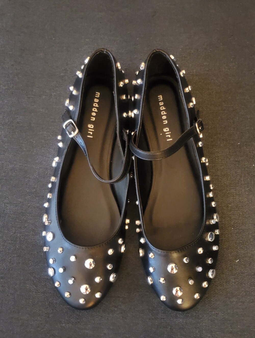 Madden Girl Black Studded Mary Jane Flats NWOB